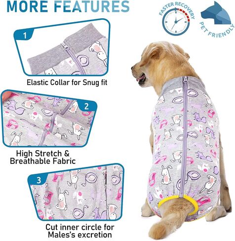 AOFITEE Dog Recovery Suit, Surgical Recovery Suit for Dog Female After Spay, Rabbit Pattern Dog Recovery Shirt for Abdominal Wounds, Anti Licking Dog Onesie Jumpsuit E-Collar Cone Alternative 3XL in Saudi Arabia