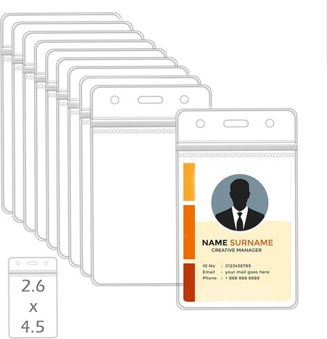 50 قطعة من حامل الشارات الرأسي الشفاف، حاملات شارات بلاستيكية للحبال مع سحاب مقاوم للماء قابل للإغلاق، حاملات شارات الاسم لـ RFID/القرب/مسح الشارة/بطاقات الائتمان، 4.75 × 2.6 بوصة in Kuwait