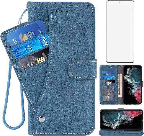 Asuwish متوافق مع حافظة محفظة Samsung Galaxy S22 Ultra 5G وواقي شاشة من الزجاج المقسى وحامل بطاقة الائتمان وغطاء الهاتف الخلوي لهاتف Gaxaly S22ultra 22S S 22 22ultra G5 أرجواني in Saudi Arabia