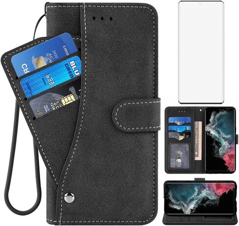 Asuwish متوافق مع حافظة محفظة Samsung Galaxy S22 Ultra 5G وواقي شاشة من الزجاج المقسى وحامل بطاقة الائتمان وغطاء الهاتف الخلوي لهاتف Gaxaly S22ultra 22S S 22 22ultra G5 أرجواني in Saudi Arabia