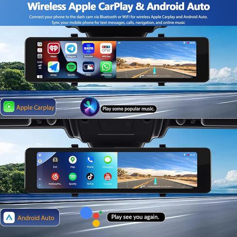كاميرا قياس 11.26 بوصة بدقة 4K مرآة داش كام لاسلكية Carplay Android Auto، شاشة لمس IPS أمامية وخلفية كاميرا مزدوجة للسيارات والشاحنات، التحكم بالصوت/بلوتوث/مساعد ركن السيارة/شاشة منسكبة/رؤية ليلية/تسجيل حلقي in Kuwait