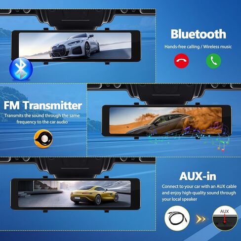كاميرا قياس 11.26 بوصة بدقة 4K مرآة داش كام لاسلكية Carplay Android Auto، شاشة لمس IPS أمامية وخلفية كاميرا مزدوجة للسيارات والشاحنات، التحكم بالصوت/بلوتوث/مساعد ركن السيارة/شاشة منسكبة/رؤية ليلية/تسجيل حلقي in Kuwait