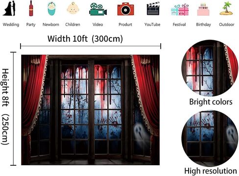 هالوين خلفية 10x8ft ليلة رهيبة نافذة مشهد التصوير خلفية للمقبرة هيكل عظمي مخيف غيبوبة مخيف هالوين حزب الزينة صور كشك راية الدعائم in Kuwait