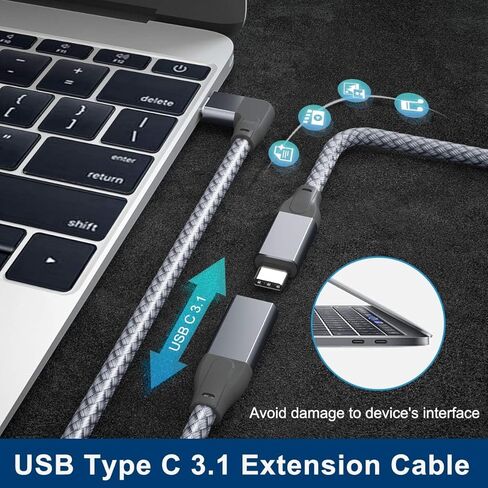 كابل تمديد USB C بزاوية يمنى من Itramax بطول 3.3 أقدام، 10 جيجابت في الثانية من النوع C 3.1 Gen2 ذكر إلى أنثى موسع، سلك تمديد USB C 90 درجة لأجهزة MacBook وMac وiPad Pro/Air 4 5/Mini 6,10، Nintendo Switch، Steam ظهر السفينة in Kuwait