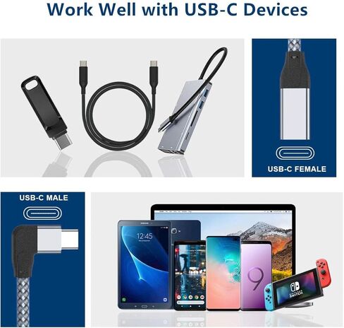 كابل تمديد USB C بزاوية يمنى من Itramax بطول 3.3 أقدام، 10 جيجابت في الثانية من النوع C 3.1 Gen2 ذكر إلى أنثى موسع، سلك تمديد USB C 90 درجة لأجهزة MacBook وMac وiPad Pro/Air 4 5/Mini 6,10، Nintendo Switch، Steam ظهر السفينة in Kuwait