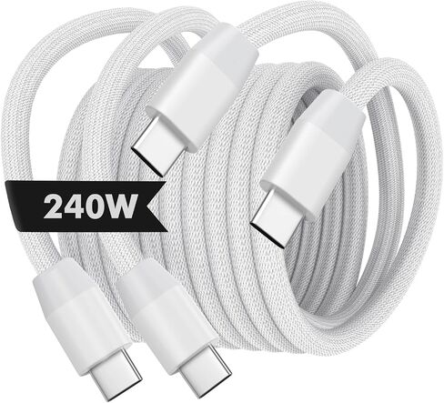 MoKo 240W USB C to USB C Cable, [2Pack, 6.6ft] Nylon Braided USB C Cable, Type C to C Cable Fast Charging Cord for iPhone 15/15 Pro/15 Plus/15Pro Max, MacBook Pro 2020, Samsung Galaxy S24, White in Saudi Arabia