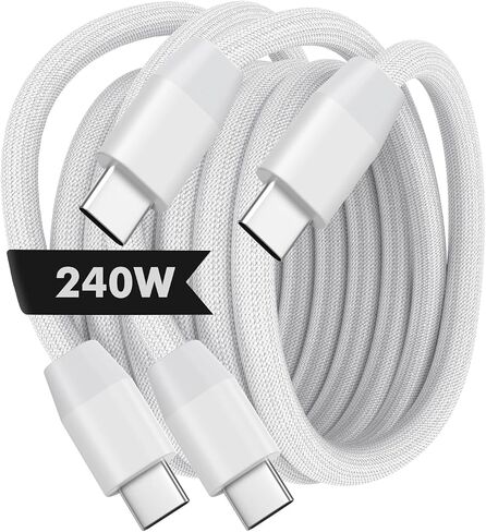 كابل MoKo 240W USB C إلى USB C، [2 حزمة، 6.6 قدم] كابل USB C مجدول من النايلون، كابل من النوع C إلى C سلك شحن سريع لهاتف iPhone 15/15 Pro/15 Plus/15Pro Max، MacBook Pro 2020، Samsung Galaxy S24، أبيض in Saudi Arabia