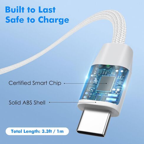 كابل MoKo 240W USB C إلى USB C، [2 حزمة، 6.6 قدم] كابل USB C مجدول من النايلون، كابل من النوع C إلى C سلك شحن سريع لهاتف iPhone 15/15 Pro/15 Plus/15Pro Max، MacBook Pro 2020، Samsung Galaxy S24، أبيض in Saudi Arabia