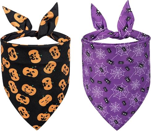 Halloween Dog Bandanas, LMSHOWOWO 2 Pack Double Layer Reversible Pumpkin Spider Web Dog Halloween Bandana, Premium Dog Halloween Costume Holiday Dog Bandana for Small Medium Large Dogs Cats Pets in Saudi Arabia