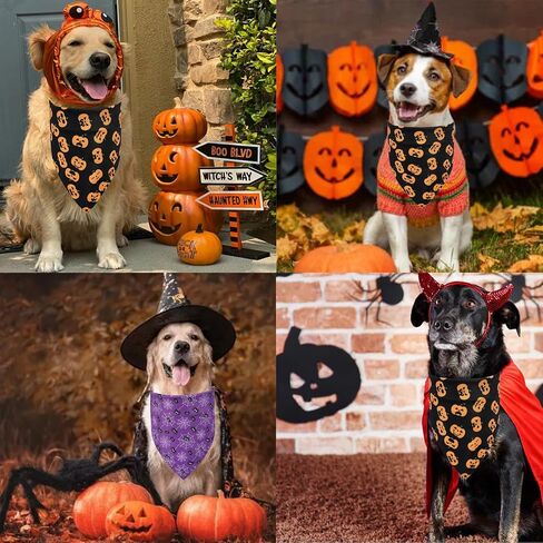 Halloween Dog Bandanas, LMSHOWOWO 2 Pack Double Layer Reversible Pumpkin Spider Web Dog Halloween Bandana, Premium Dog Halloween Costume Holiday Dog Bandana for Small Medium Large Dogs Cats Pets in Saudi Arabia