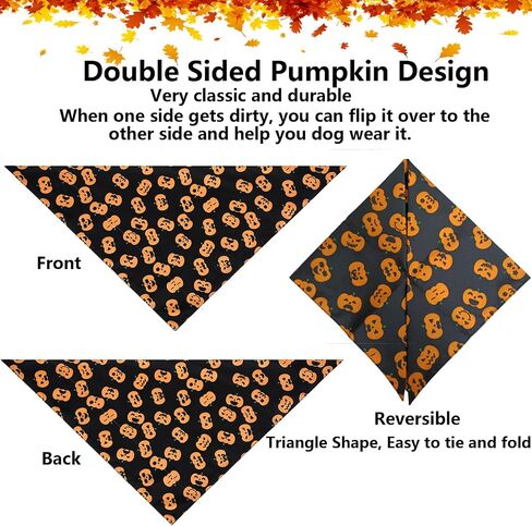 Halloween Dog Bandanas, LMSHOWOWO 2 Pack Double Layer Reversible Pumpkin Spider Web Dog Halloween Bandana, Premium Dog Halloween Costume Holiday Dog Bandana for Small Medium Large Dogs Cats Pets in Saudi Arabia