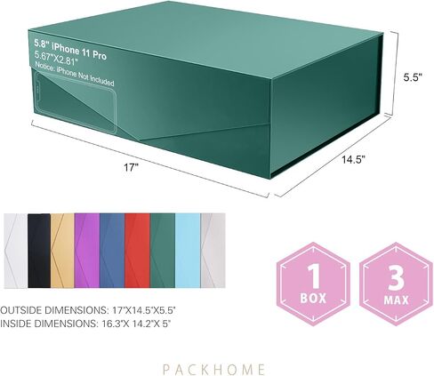 PACKHOME 16.3x14.2x5 Inches, Extra Large Gift Box with Lid, Gift Box for Clothes and Large Gifts (Silver with Grass Texture) in Saudi Arabia