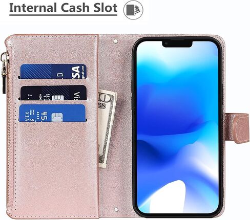iCoverCase Compatible with iPhone 14 Plus Crossbody Case with Strap for Women, Wallet Phone Case with Card Holder, Zipper Purse PU Leather Flip Cover Case 6.7 Inch (Rose Gold) in Saudi Arabia