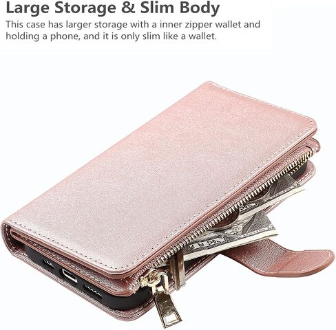 iCoverCase Compatible with iPhone 14 Plus Crossbody Case with Strap for Women, Wallet Phone Case with Card Holder, Zipper Purse PU Leather Flip Cover Case 6.7 Inch (Rose Gold) in Saudi Arabia