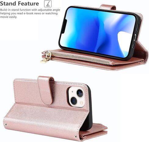 iCoverCase Compatible with iPhone 14 Plus Crossbody Case with Strap for Women, Wallet Phone Case with Card Holder, Zipper Purse PU Leather Flip Cover Case 6.7 Inch (Rose Gold) in Saudi Arabia
