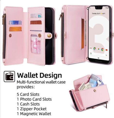 حافظة هاتف Asuwish لهاتف Google Pixel 3 XL بسحاب مع واقي شاشة وفتحة حامل بطاقات جلدية ومسند وحزام معصم وإكسسوارات خلوية Flip Pixel3XL Pixel3 LX Pixle 3XL للنساء والرجال باللون الأحمر in Saudi Arabia