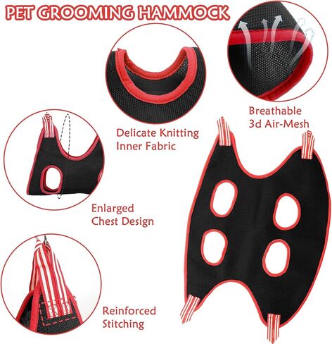 12 in 1 Dog Grooming Hammock, Breathable Pet Grooming Hammock Harness Restraint Bag for Cat/Dog with Nail Clipper/ Nail Trimmers/ Glove, Dog Grooming Sling Helper for Nail Clipping/Trimming (L, Black) in Saudi Arabia