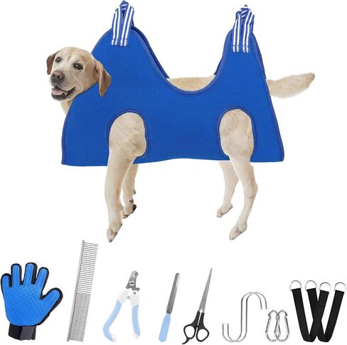 12 in 1 Dog Grooming Hammock, Breathable Pet Grooming Hammock Harness Restraint Bag for Cat/Dog with Nail Clipper/ Nail Trimmers/ Glove, Dog Grooming Sling Helper for Nail Clipping/Trimming (L, Black) in Saudi Arabia