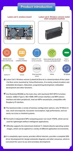 كمبيوتر Youyeetoo LubanCat Zero W مفتوح المصدر، مع RK3566 1GB LPDDR4، واي فاي + BT4.2، HDMI صغير، يدعم Android Debian ROS Ubuntu، للبوابة الذكية NAS (2 جيجابايت، مجموعة أساسية) in Kuwait