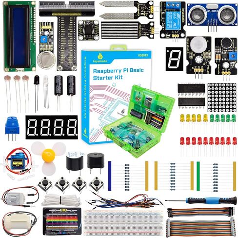 KEYESTUDIO مجموعة المبتدئين الأساسية لـ Raspberry Pi 4 3 3B/2B/B+، مع البرامج التعليمية C+ Python Java Code، لوحة الخبز الإلكترونية بدون لحام LCD لمستوى المياه وبرمجة مستشعر الغاز in Kuwait