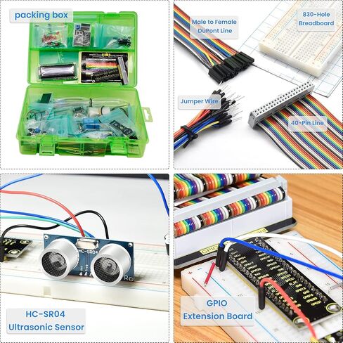 KEYESTUDIO مجموعة المبتدئين الأساسية لـ Raspberry Pi 4 3 3B/2B/B+، مع البرامج التعليمية C+ Python Java Code، لوحة الخبز الإلكترونية بدون لحام LCD لمستوى المياه وبرمجة مستشعر الغاز in Kuwait