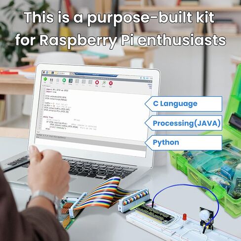 KEYESTUDIO مجموعة المبتدئين الأساسية لـ Raspberry Pi 4 3 3B/2B/B+، مع البرامج التعليمية C+ Python Java Code، لوحة الخبز الإلكترونية بدون لحام LCD لمستوى المياه وبرمجة مستشعر الغاز in Kuwait
