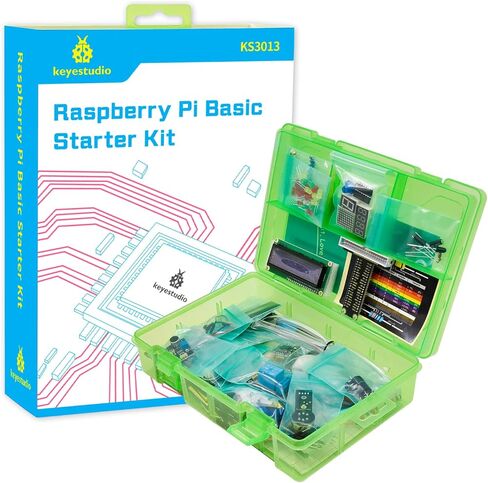 KEYESTUDIO مجموعة المبتدئين الأساسية لـ Raspberry Pi 4 3 3B/2B/B+، مع البرامج التعليمية C+ Python Java Code، لوحة الخبز الإلكترونية بدون لحام LCD لمستوى المياه وبرمجة مستشعر الغاز in Kuwait