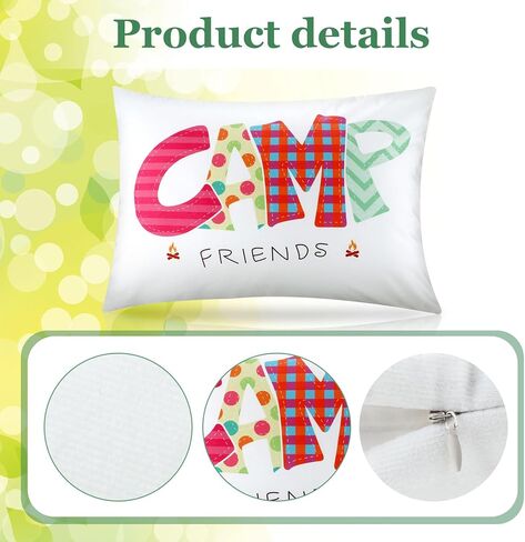 غطاء وسادة Moukeren Camp Friends Girl مطبوع عليه توقيعه، غطاء وسادة للمخيم الصيفي، غطاء وسادة للسفر، غطاء وسادة للسفر للأطفال، حزمة أشياء أساسية وإكسسوارات النوم (العديد من الألوان، قطعة واحدة) in Kuwait