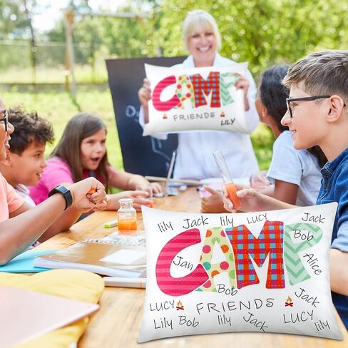 غطاء وسادة Moukeren Camp Friends Girl مطبوع عليه توقيعه، غطاء وسادة للمخيم الصيفي، غطاء وسادة للسفر، غطاء وسادة للسفر للأطفال، حزمة أشياء أساسية وإكسسوارات النوم (العديد من الألوان، قطعة واحدة) in Kuwait
