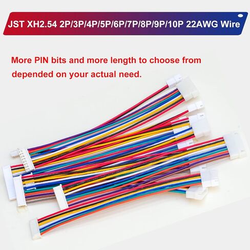 سلك تمديد XH 2.54 مم موصل ذكر وأنثى وكابلات مجعدة مسبقًا 22AWG، مبيت JST XHP-10,2/3/4/5/6/7/8/9/10/12Pin بطول 10/20/50/ سلك 80/100 سم (مجموعة واحدة XH2.54 10Pin-10CM) in Kuwait