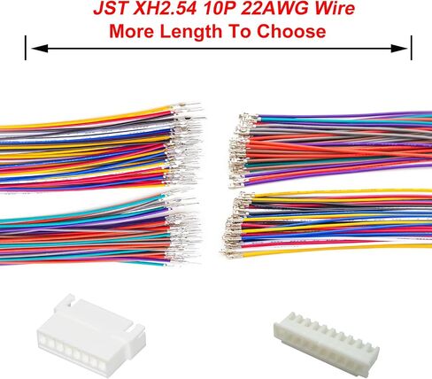 سلك تمديد XH 2.54 مم موصل ذكر وأنثى وكابلات مجعدة مسبقًا 22AWG، مبيت JST XHP-10,2/3/4/5/6/7/8/9/10/12Pin بطول 10/20/50/ سلك 80/100 سم (مجموعة واحدة XH2.54 10Pin-10CM) in Kuwait