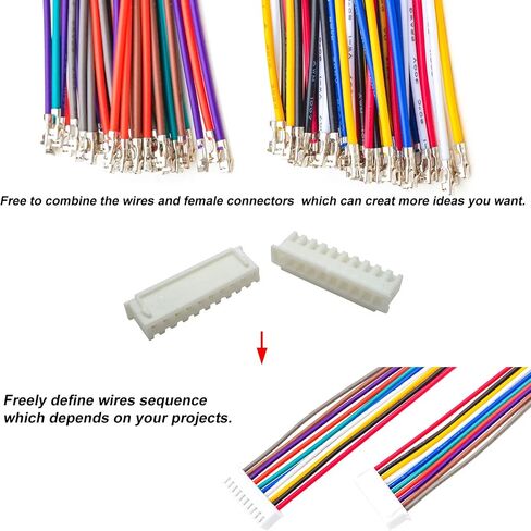سلك تمديد XH 2.54 مم موصل ذكر وأنثى وكابلات مجعدة مسبقًا 22AWG، مبيت JST XHP-10,2/3/4/5/6/7/8/9/10/12Pin بطول 10/20/50/ سلك 80/100 سم (مجموعة واحدة XH2.54 10Pin-10CM) in Kuwait