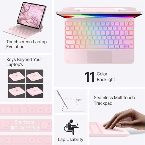 typecase Edge Keyboard Case for 2024 iPad Air 13-inch (M2) and iPad Pro 12.9,11-Colors Backlight,Built-in Trackpad,Function Row,Light & Thin,Light Pink in Kuwait