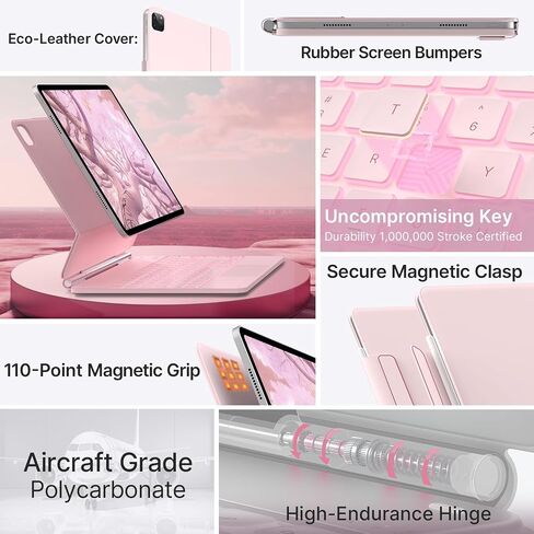 typecase Edge Keyboard Case for 2024 iPad Air 13-inch (M2) and iPad Pro 12.9,11-Colors Backlight,Built-in Trackpad,Function Row,Light & Thin,Light Pink in Kuwait