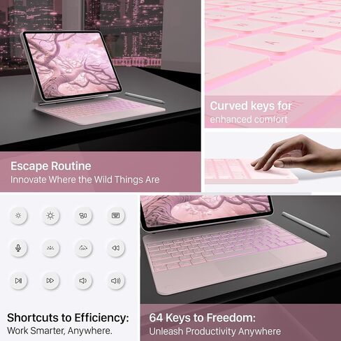 typecase Edge Keyboard Case for 2024 iPad Air 13-inch (M2) and iPad Pro 12.9,11-Colors Backlight,Built-in Trackpad,Function Row,Light & Thin,Light Pink in Kuwait