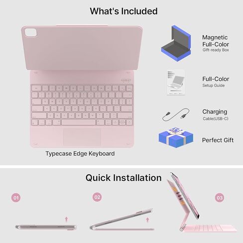 typecase Edge Keyboard Case for 2024 iPad Air 13-inch (M2) and iPad Pro 12.9,11-Colors Backlight,Built-in Trackpad,Function Row,Light & Thin,Light Pink in Kuwait