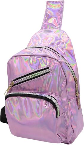 Metallic Chest Bag for Women Men Holographic Sling Bag Unisex Laser Sport Daypack Leather Shiny Crossbody Shoulder Bag in Kuwait