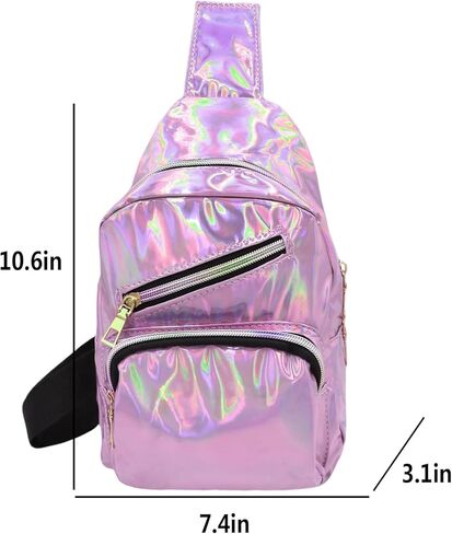 Metallic Chest Bag for Women Men Holographic Sling Bag Unisex Laser Sport Daypack Leather Shiny Crossbody Shoulder Bag in Kuwait