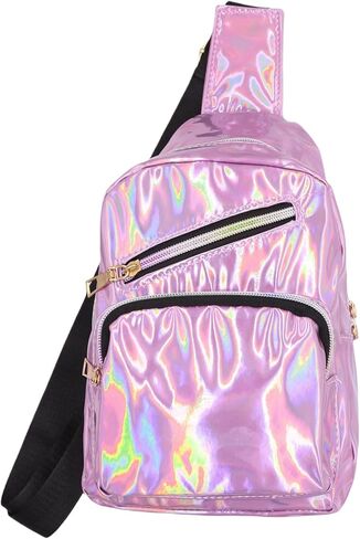 Metallic Chest Bag for Women Men Holographic Sling Bag Unisex Laser Sport Daypack Leather Shiny Crossbody Shoulder Bag in Kuwait
