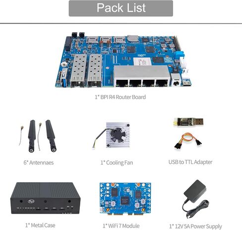 BPI-R4 OpenWRT Router WiFi 7 Version - 2GB RAM 8GB ROM 2x10G SFP/4xGbE Port Provide WIFI7 Expand - MediaTek MT7988A, OS Support OpenWRT Debian etc in Saudi Arabia