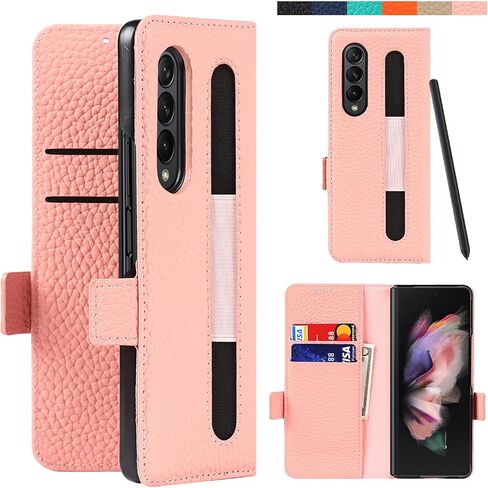 تصميم محفظة للهاتف لهاتف Samsung Galaxy Z Fold3 5G مع حامل قلم S و9 حامل بطاقات و1 محفظة للعملات المعدنية بسحاب 2 فتحة للنقود ومسند وحبل وغطاء جلدي أسود in Kuwait