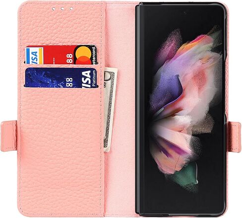 تصميم محفظة للهاتف لهاتف Samsung Galaxy Z Fold3 5G مع حامل قلم S و9 حامل بطاقات و1 محفظة للعملات المعدنية بسحاب 2 فتحة للنقود ومسند وحبل وغطاء جلدي أسود in Kuwait