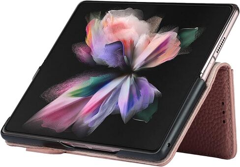 تصميم محفظة للهاتف لهاتف Samsung Galaxy Z Fold3 5G مع حامل قلم S و9 حامل بطاقات و1 محفظة للعملات المعدنية بسحاب 2 فتحة للنقود ومسند وحبل وغطاء جلدي أسود in Kuwait