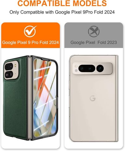 Eastcoo Slim Leather Case for Pixel 9 Pro Fold (2024),[ Built-in Screen Protector ] Wireless Charging Support, Ultra-Thin Shockproof Protective Case Cover for Google Pixel 9 Pro Fold, Green in Saudi Arabia