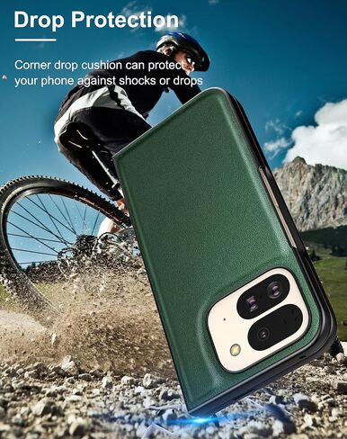 Eastcoo Slim Leather Case for Pixel 9 Pro Fold (2024),[ Built-in Screen Protector ] Wireless Charging Support, Ultra-Thin Shockproof Protective Case Cover for Google Pixel 9 Pro Fold, Green in Saudi Arabia