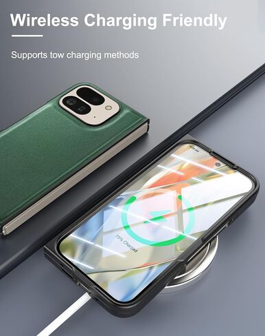 Eastcoo Slim Leather Case for Pixel 9 Pro Fold (2024),[ Built-in Screen Protector ] Wireless Charging Support, Ultra-Thin Shockproof Protective Case Cover for Google Pixel 9 Pro Fold, Green in Saudi Arabia