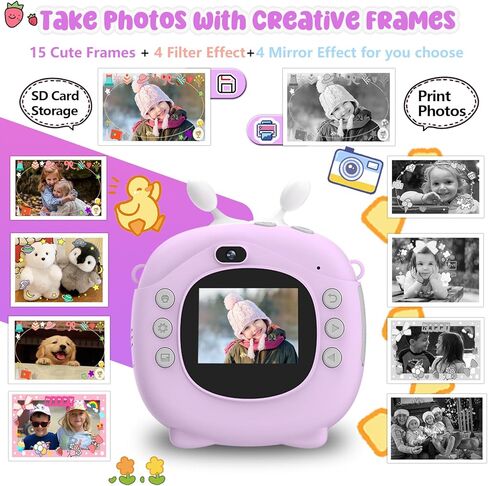 Instant Print Camera for Kids, Christmas Birthday Gifts for Girls Boys,1080P Video Digital Camera for Toddler, Portable Toy for 3 4 5 6 7 8 9 10 Year Old Kids, with 32GB SD Card-Pink in Kuwait