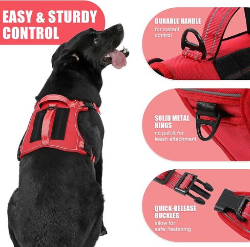 Bolux Tactical Dog Harness for Large Dogs,No Pull Adjustable Pet Dog Harness，Reflective K9 Working Training Easy Control Pet Vest Military Service Dog Harnesses (Red, X-Large (Pack of 1)) in Saudi Arabia