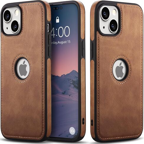 Unique Design Luxury Leather Business Phone Case for iPhone 14 Anti-Slip Scratch Resistant Ultra Slim Protective Case (2022,6.1") (Brown) in Saudi Arabia