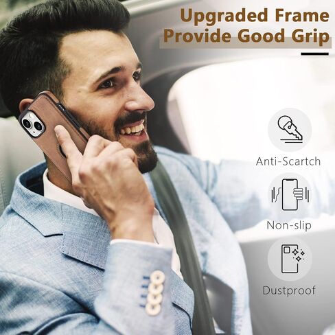 Unique Design Luxury Leather Business Phone Case for iPhone 14 Anti-Slip Scratch Resistant Ultra Slim Protective Case (2022,6.1") (Brown) in Saudi Arabia